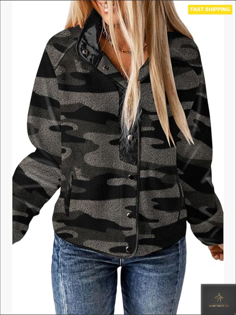 Womens Aztec Print Snap Button Fleece Shacket Long Sleeve Casual Jacket With